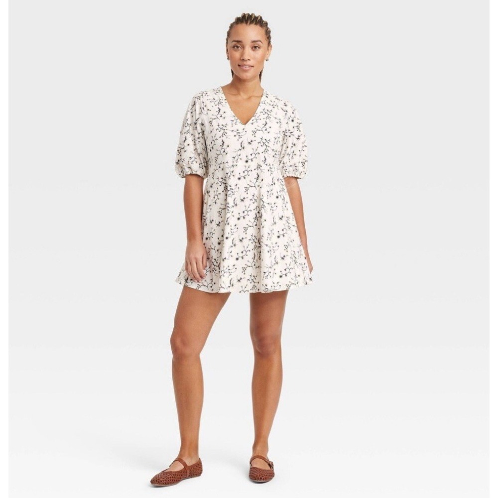Universal‎ Thread, Women's Bell Elbow Sleeve Mini A-Line Dress, Medium floral